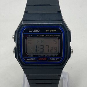 Casio Digital Watch Men Women 34mm Black 593 F-91W Alarm Chrono Date WR 8.5"